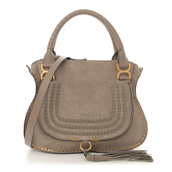 CHLOE Suede Calfskin Braided Medium Marcie Satchel Motty Grey CHLOE Suede Calfskin Braided Medium Marcie Satchel Motty Grey