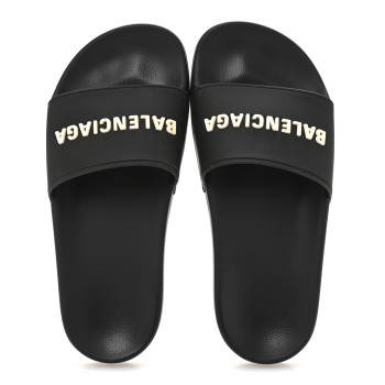 BALENCIAGA Rubber Logo Pool Slide Sandals 36 Black