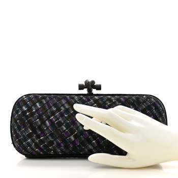 BOTTEGA VENETA Satin Intreccio Impero Ayers Stretch Knot Clutch Purple Black Multicolor BOTTEGA VENETA Satin Intreccio Impero Ayers Stretch Knot Clutch Purple Black Multicolor