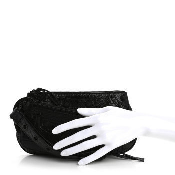 BALENCIAGA Extra Supple Calfskin Crocodile Embossed Monochrome Mini Le Cagole Multi Pouch Black