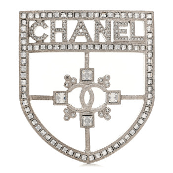 CHANEL Swarovski Baguette Crystal CC Shield Brooch CHANEL Swarovski Baguette Crystal CC Shield Brooch