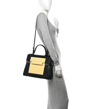 DELVAUX Calfskin Patent Calfskin GM Tempete Satchel Black White