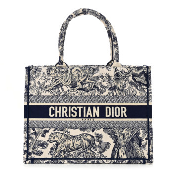 CHRISTIAN DIOR Canvas Embroidered Medium Dioriviera Toile De Jouy Book Tote Blue