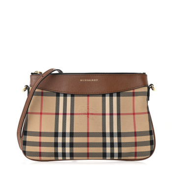 BURBERRY Horseferry Check Peyton Crossbody Clutch Bag Brown