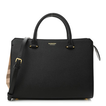 BURBERRY Calfskin Mega Check Small Banwell Tote Black