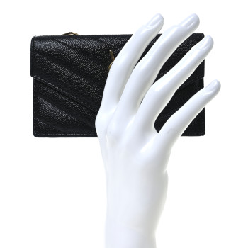 SAINT LAURENT Grain De Poudre Matelasse Chevron Monogram Compact Wallet Black SAINT LAURENT Grain De Poudre Matelasse Chevron Monogram Compact Wallet Black