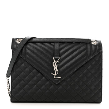 SAINT LAURENT Grain De Poudre Textured Mixed Matelasse Large Triquilt Monogram Satchel Black SAINT LAURENT Grain De Poudre Textured Mixed Matelasse Large Triquilt Monogram Satchel Black