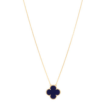 VAN CLEEF & ARPELS 18K Yellow Gold Blue Sevres Porcelain Magic Alhambra Vendome Necklace