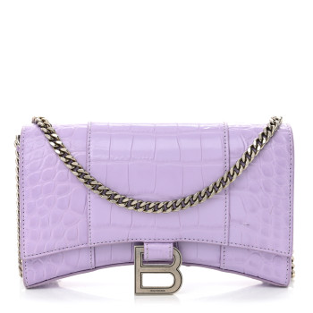 BALENCIAGA Shiny Calfskin Crocodile Embossed Hourglass Chain Bag Lilac