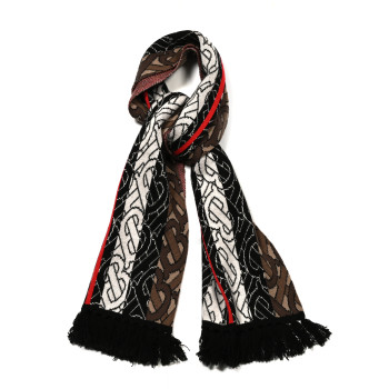 BURBERRY Cashmere TB Monogram Stripe Football Knit Scarf Bridle Brown