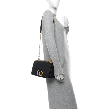 CHRISTIAN DIOR Calfskin Cannage Medium Caro Bag Black