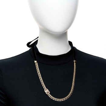 CHANEL Metal Lambskin Crystal CC Chain Tie Headband Gold Black CHANEL Metal Lambskin Crystal CC Chain Tie Headband Gold Black