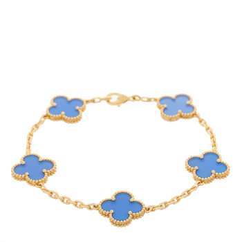 VAN CLEEF & ARPELS 18K Yellow Gold Blue Agate 5 Motifs Vintage Alhambra Bracelet
