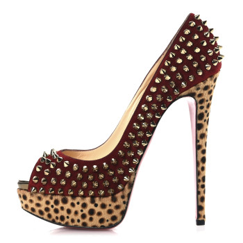 CHRISTIAN LOUBOUTIN Veau Velours Calf Hair Leopard Lady Peep Spikes 150 Pumps 38 Red CHRISTIAN LOUBOUTIN Veau Velours Calf Hair Leopard Lady Peep Spikes 150 Pumps 38 Red