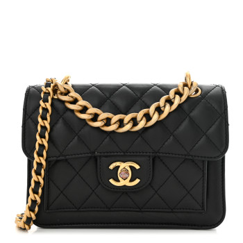 CHANEL Aged Calfskin Quilted Double You Mini Flap Black CHANEL Aged Calfskin Quilted Double You Mini Flap Black