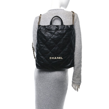 CHANEL Shiny Calfskin Quilted Chanel 22 Backpack Black CHANEL Shiny Calfskin Quilted Chanel 22 Backpack Black