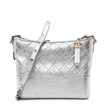 CHANEL Metallic Aged Calfskin Quilted Medium Gabrielle Hobo Silver CHANEL Metallic Aged Calfskin Quilted Medium Gabrielle Hobo Silver