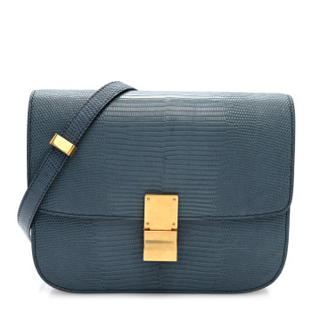 CELINE Lizard Medium Classic Box Flap Bag Blue CELINE Lizard Medium Classic Box Flap Bag Blue