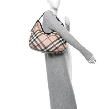 BURBERRY Patent Nova Check Small Barton Hobo Black