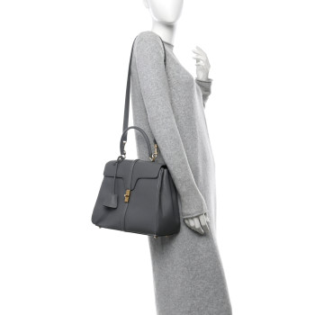 CELINE Grained Calfskin Medium 16 Top Handle Bag Grey CELINE Grained Calfskin Medium 16 Top Handle Bag Grey