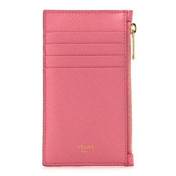 CELINE Grained Calfskin Zipped Card Holder Pink CELINE Grained Calfskin Zipped Card Holder Pink