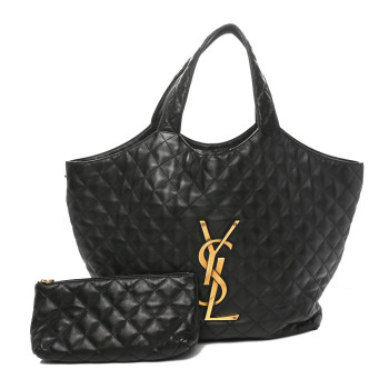 SAINT LAURENT Lambskin Quilted Maxi Icare Shopping Tote Black SAINT LAURENT Lambskin Quilted Maxi Icare Shopping Tote Black