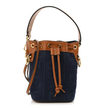 FENDI Denim Vitello King F is Fendi FF Embroidered Mini Mon Tresor Bucket Bag Blue Cuoio
