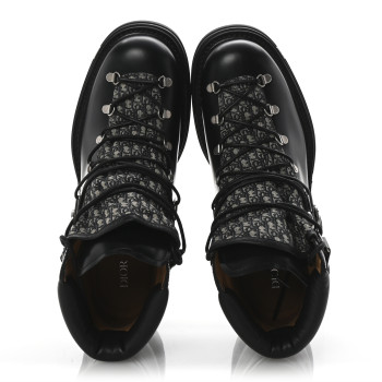 CHRISTIAN DIOR Oblique Calfskin Mens Explorer II Buckle Hiking Boots 44 Black Blue