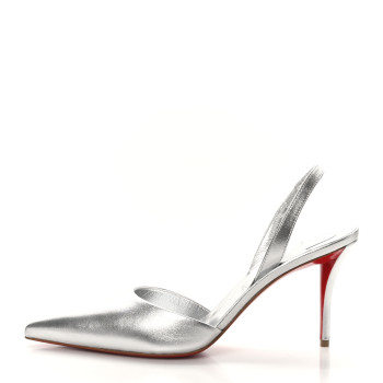 CHRISTIAN LOUBOUTIN Laminated Calfskin Kate Max O Slingback 100 Pumps 38 Silver CHRISTIAN LOUBOUTIN Laminated Calfskin Kate Max O Slingback 100 Pumps 38 Silver
